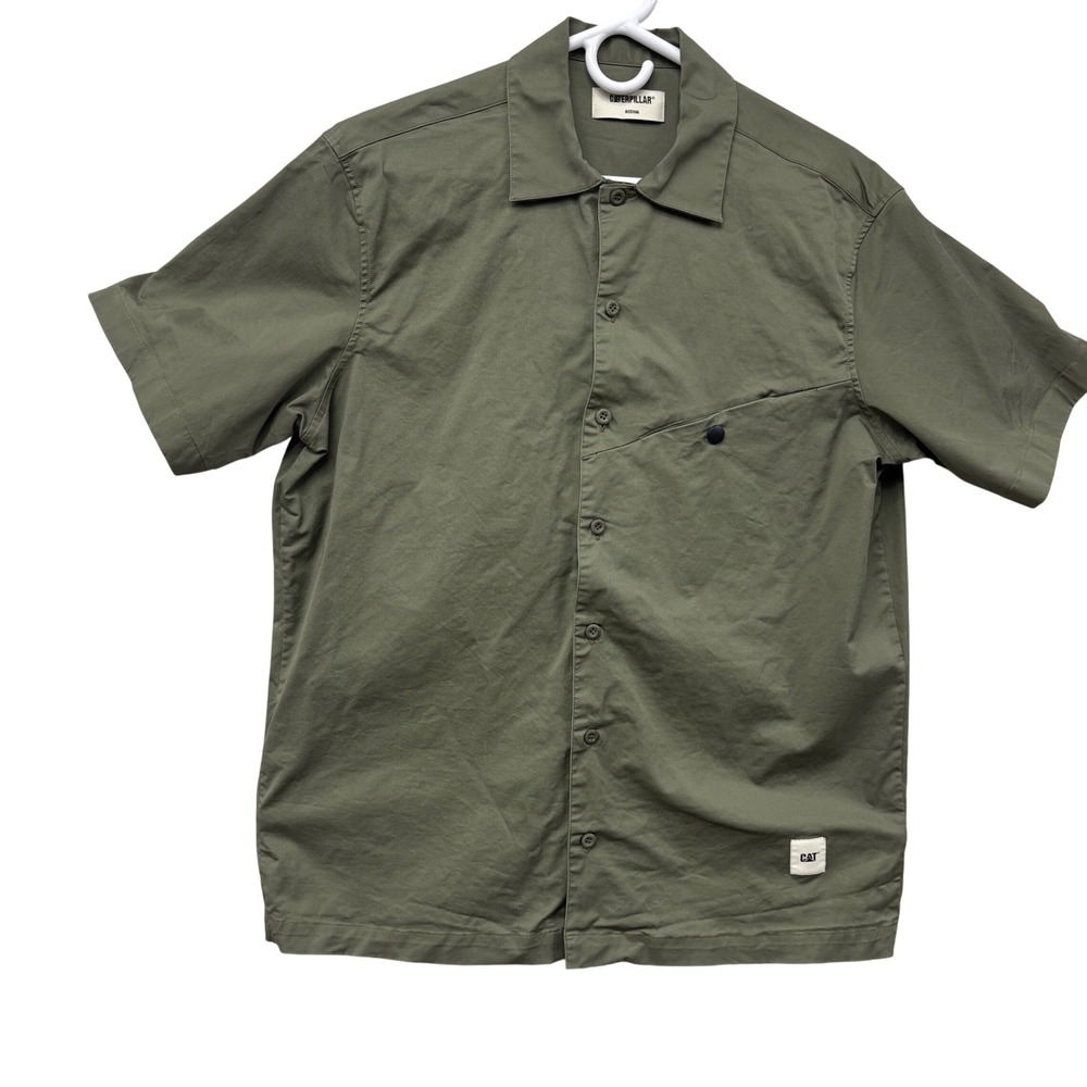 Caterpillar Mens Olive Green Short Sleeve Button Down Utility Shirt Medium Italy